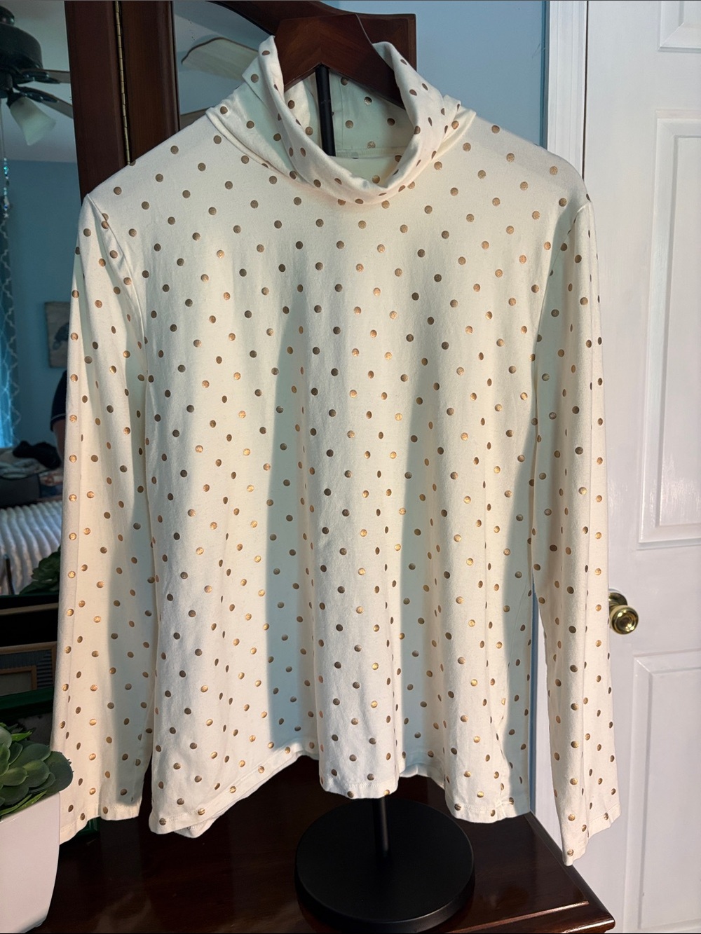 Talbot’s Women’s Cream Foil Polka Dot Turtleneck Top